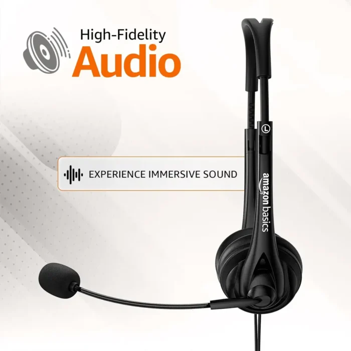 Amazon Basics On Ear Wired Headphones with Boom Mic