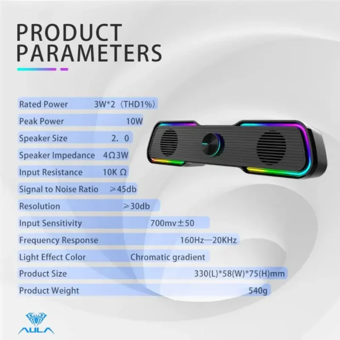 Aula N-169B RGB Bluetooth Gaming Speaker With 3D Surround Soundbar