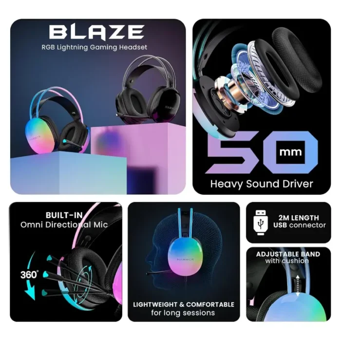 HAMMER Blaze Wired Over Ear Gaming Headphones with Mic HAMMER Blaze Wired Over Ear Gaming Headphones with Mic