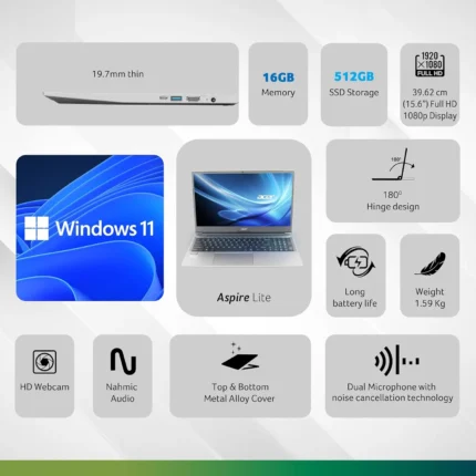 Acer Aspire Lite Ryzen 5 Hexa Core 5625U (16 GB/512 GB SSD/Win 11) 15.6 inch Thin and Light Laptop