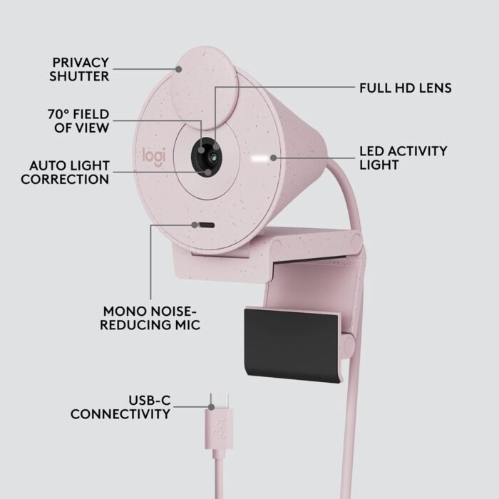 Logitech Brio 300 Full HD USB-C Webcam with Privacy Shutter, Noise Reduction Mic