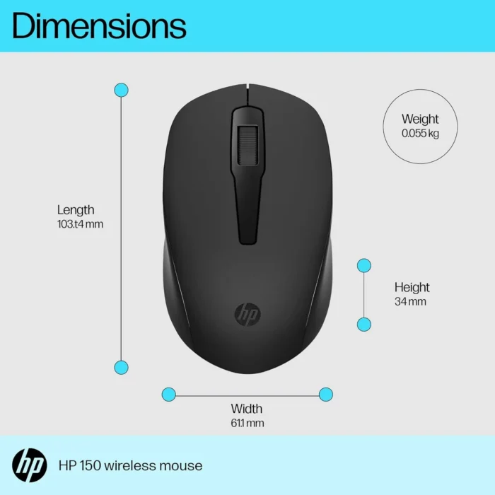 HP 150 Wireless Ambidextrous 1600 DPI Optical Tracking Wireless Mouse