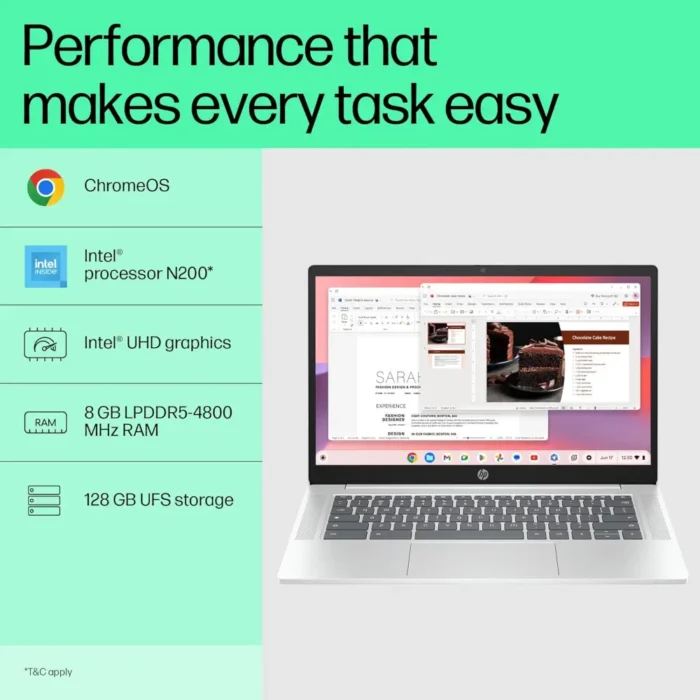 HP Chromebook, Core N200, 8GB, 128GB, Intel UHD Graphics, 14-inch Anti-Glare, Touchscreen, HD Laptop HP Chromebook, Core N200, 8GB, 128GB, Intel UHD Graphics, 14-inch Anti-Glare, Touchscreen, HD Laptop