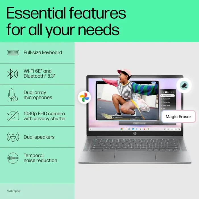HP Chromebook, Intel Core I3-N305, 8GB LPDDR5, 256GB UFS, Win 11, 14-Inch Anti-Glare, Touchscreen, FHD Laptop