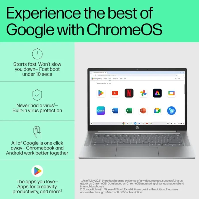 HP Chromebook, Intel Core I3-N305, 8GB LPDDR5, 256GB UFS, Win 11, 14-Inch Anti-Glare, Touchscreen, FHD Laptop