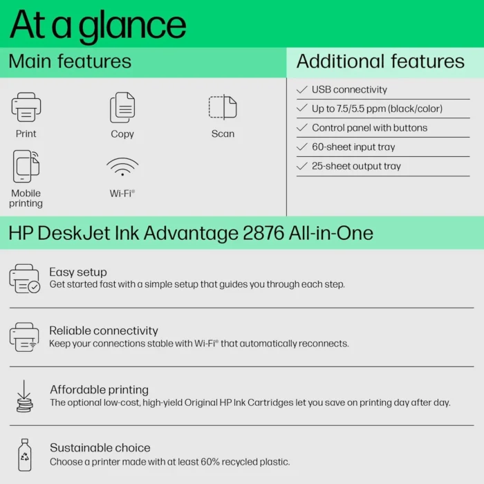 HP DeskJet Ink Advantage 2876 All in One Wi-Fi Inkjet Printer