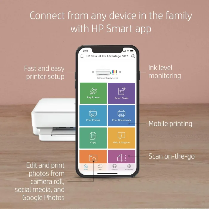 HP DeskJet Plus Ink Advantage 6075 Multi-function WiFi Color Inkjet Printer HP DeskJet Plus Ink Advantage 6075 Multi-function WiFi Color Inkjet Printer