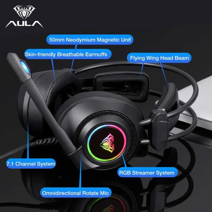 Aula S600 USB 7.1 Lightweight Professional Gaming Headphone with RGB Light