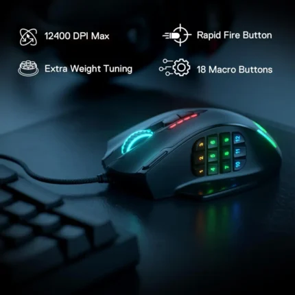 Redragon Impact M908 RGB LED MMO USB Mouse with Side Buttons Laser Wired Gaming Mouse