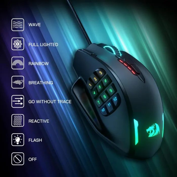 Redragon Impact M908 RGB LED MMO USB Mouse with Side Buttons Laser Wired Gaming Mouse