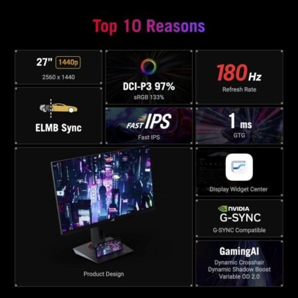 ASUS ROG Strix 27 Inch QHD (2560x1440) HDR400 180Hz USB-C Gaming Monitor