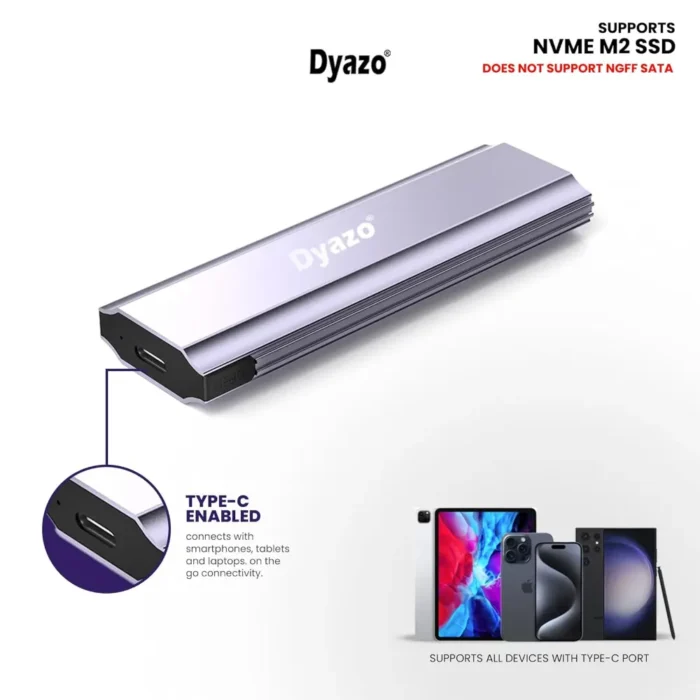 Dyazo NVME M2 USB 3.0 Micro B and USB 3.1 Type C Gen1 SSD Enclosure