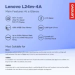 Lenovo L24M-4A 24 inch FHD IPS 100Hz, 1ms, FreeSync, 3Wx2 Speakers, 4xUSB-A, 1xUSB-C, 1x HDMI, PD-45W Monitor
