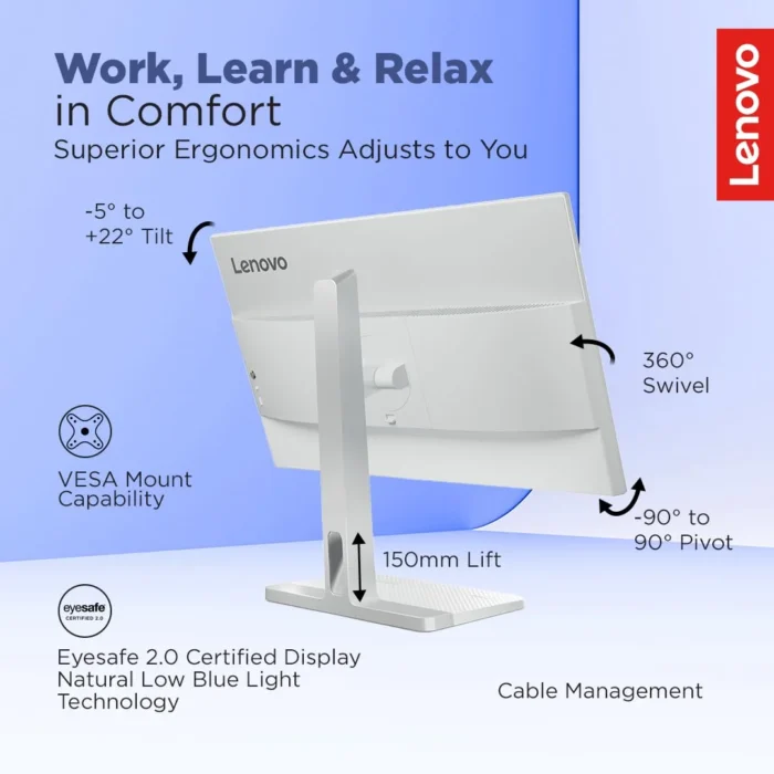 Lenovo L24M-4A 24 inch FHD IPS 100Hz, 1ms, FreeSync, 3Wx2 Speakers, 4xUSB-A, 1xUSB-C, 1x HDMI, PD-45W Monitor
