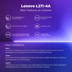 Lenovo L27i-4A 27 inch IPS Panel FHD 1920x1080, 100Hz, 1 MS Tilt Monitor 2 Lenovo L27i-4A 27 inch IPS Panel FHD 1920x1080, 100Hz, 1 MS Tilt Monitor