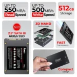 Foxin Pro 512GB, Up to 550MB/s R, 500MB/s W Speed, 2.5 Inch SATA III 6GB/S Internal SSD 2 Foxin Pro 512GB 2.5 Inch SATA III 6GBS Internal SSD