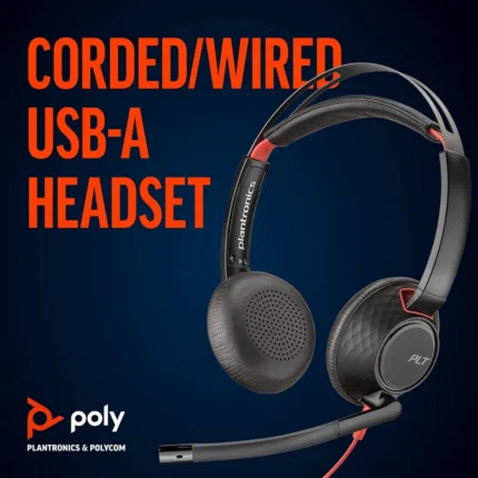 Poly Plantronics - Blackwire 5220 USB-A Dual Ear Wired On Ear Headphones with Mic