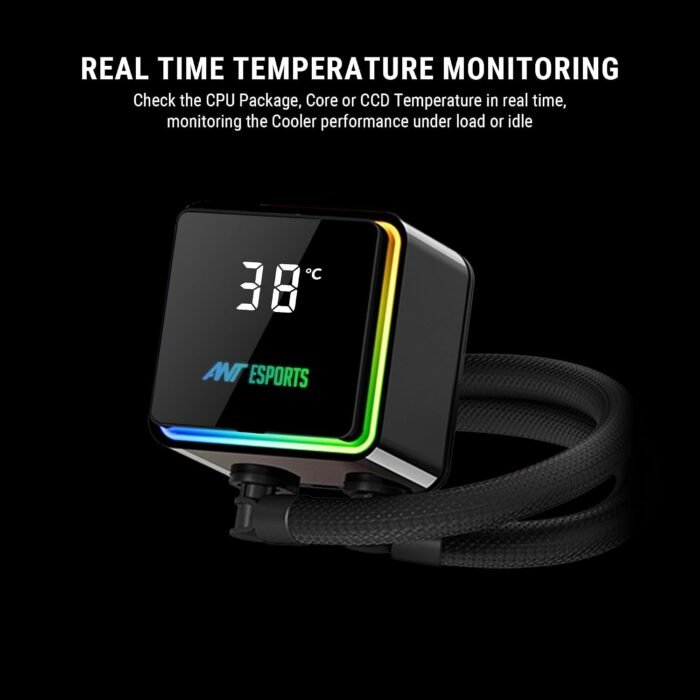 Ant Esports ICEStorm 240 AIO CPU Liquid Cooler | Intel LGA1851, AMD AM5 | High-Performance FAN 2000 RPM, 89 CFM | Magnetic Temperature Monitoring Display