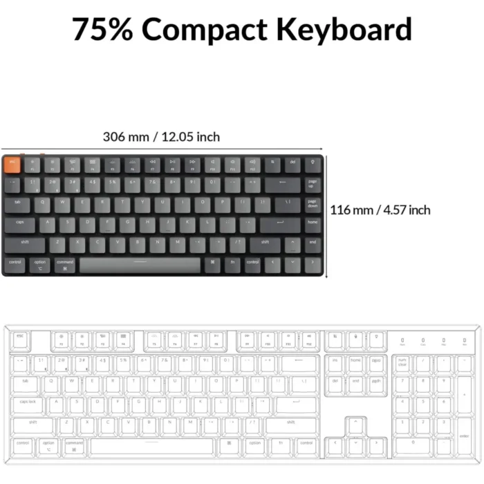 Keychron K3 Version 2, 84 Keys Ultra-Slim Wireless Mechanical Keyboard with White LED Backlit