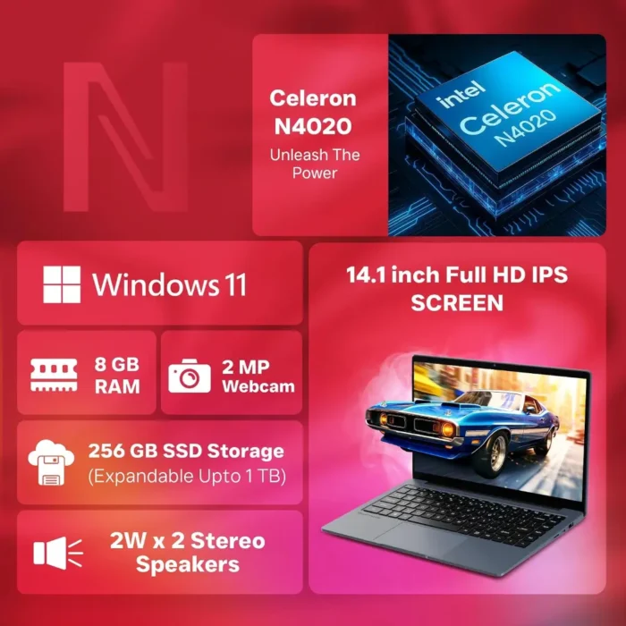 Neopticon BrowseBook (Celeron N4020 8GB RAM 256GB SSD Win 11) 14.1 Inch FHD IPS Laptop