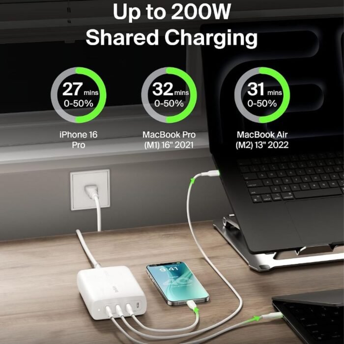Belkin 200W GaN 4 Port (4 USB-C PD 3.0) Fast Charger with PPS Technology