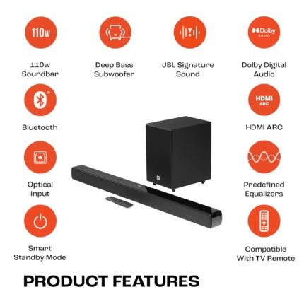 JBL Cinema SB241 2.1 Channel Dolby Digital Soundbar with Wired Subwoofer Home Theatre