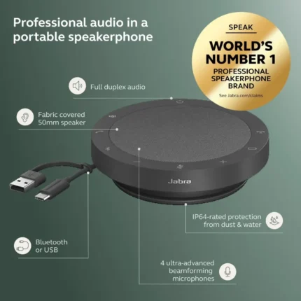 Home 8 Jabra Speak2 75 Wireless Bluetooth Speakerphone with USB-A Bluetooth Adapter