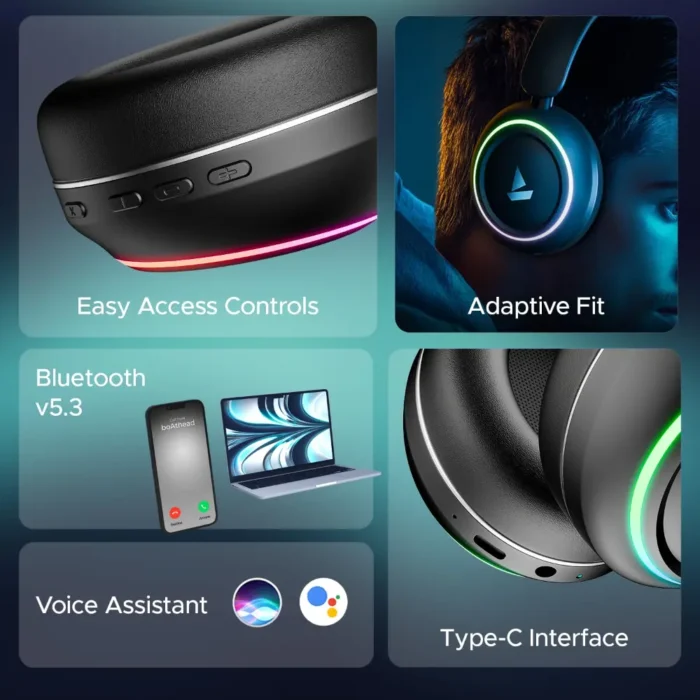 boAt Rockerz 480, 6 Light Modes, 40mm Drivers, 60H Battery, Wireless Headphone boAt Rockerz 480, 6 Light Modes, 40mm Drivers, 60H Battery, Wireless Headphone